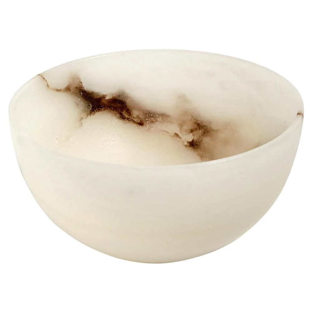 Global Views Modern Classic White Alabaster Round Decorative Bowl | Kathy Kuo Home