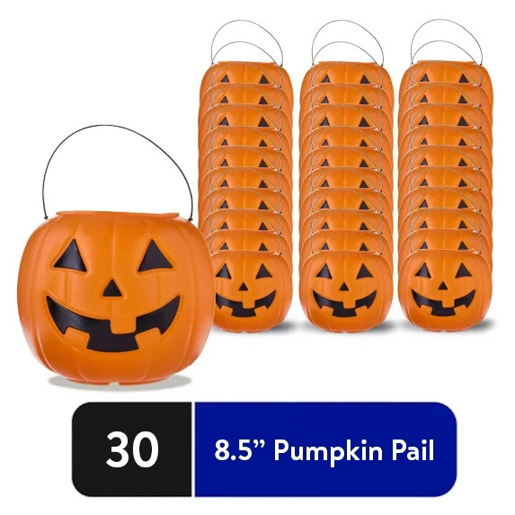 30ct - 8.5" Orange Pumpkin Pail Halloween Trick-or-Treat Basket, by Way To Celebrate | Walmart (US)