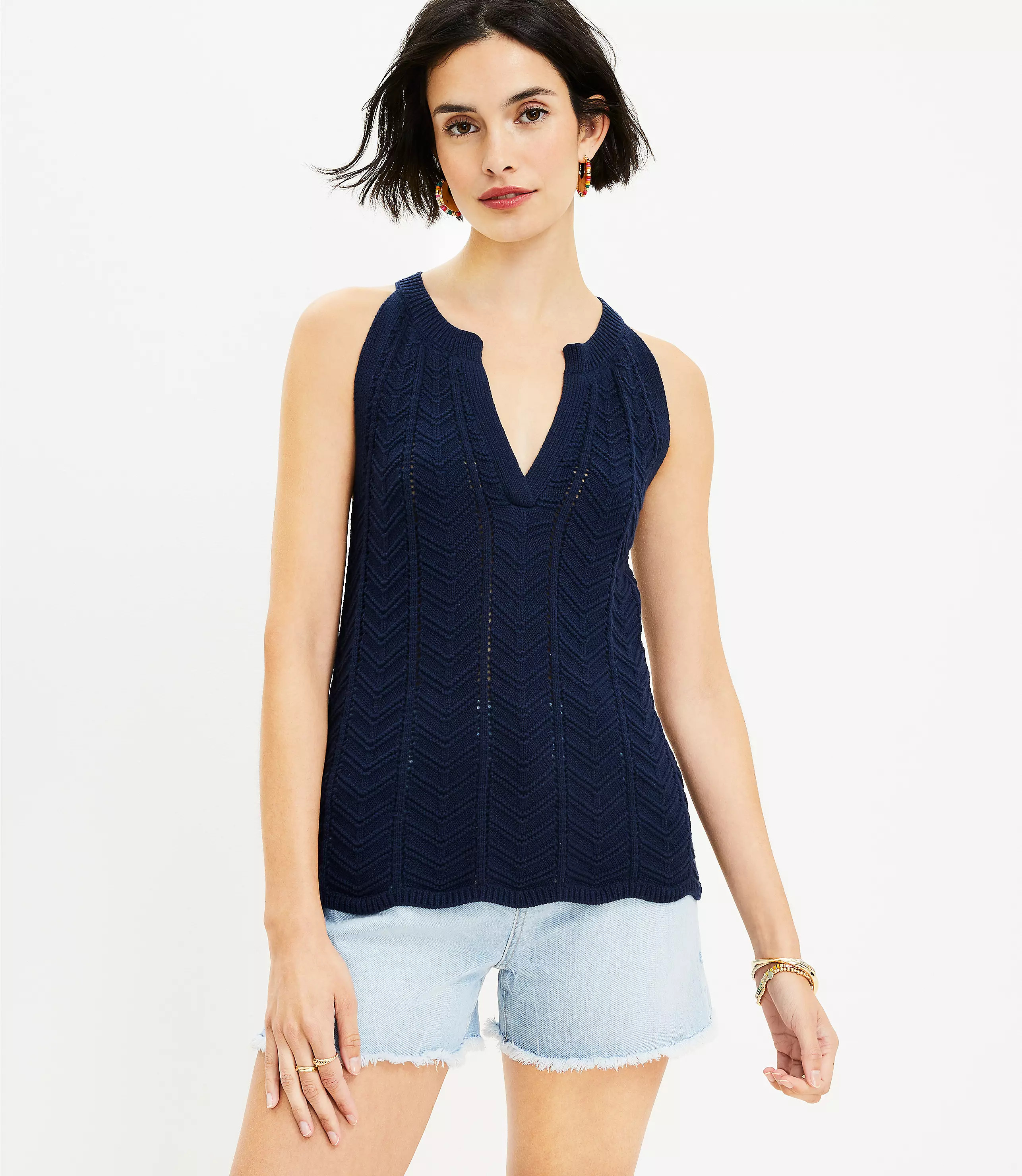 Scalloped Split Neck Halter Sweater | LOFT