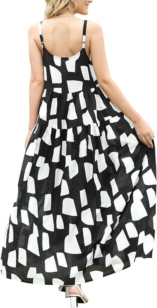 YESNO Women Casual Loose Bohemian Floral Print Dresses Spaghetti Strap Long Summer Beach Swing Dr... | Amazon (US)