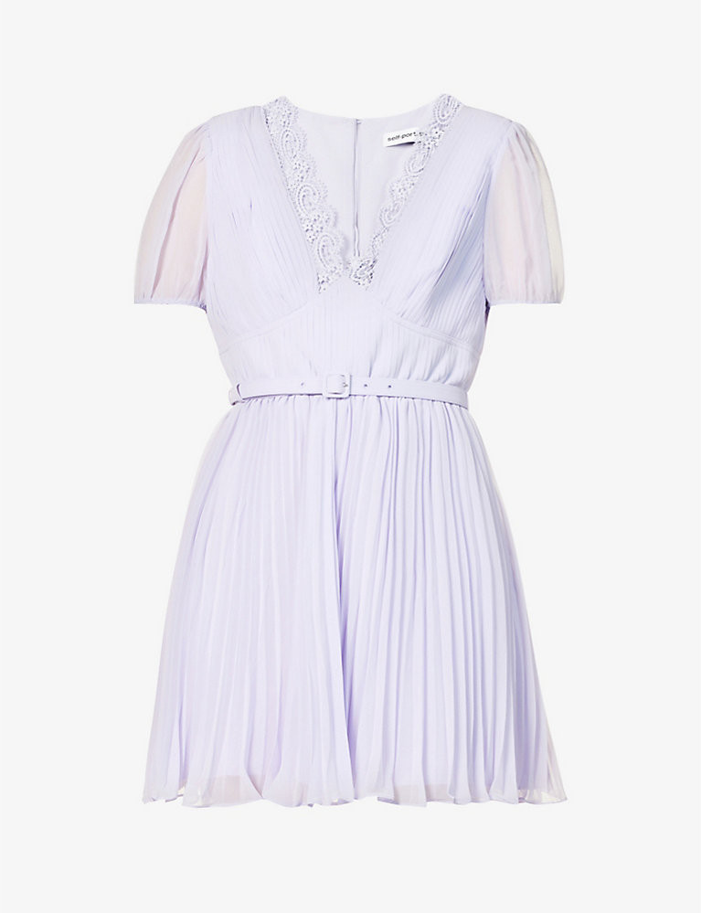 Lace-trim pleated chiffon mini dress | Selfridges