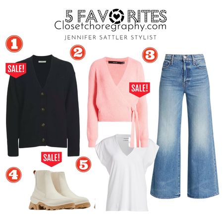 My 5 favorites this week include some wardrobe staples and key pieces from some of my recent capsule wardrobes. 3 are on sale and in stock!

#nordstromsale
#motherjeans
#widelegjeans
#wrapsweater
#surplus
#rainboots
#bestwhitetee