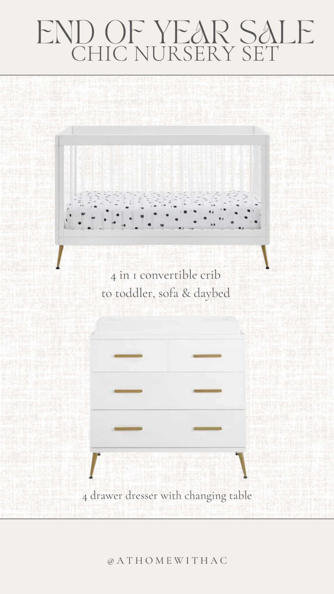 Chic nursery 4 in 1 convertible crib set. White, acrylic and gold 

#LTKsalealert #LTKfamily #LTKbump