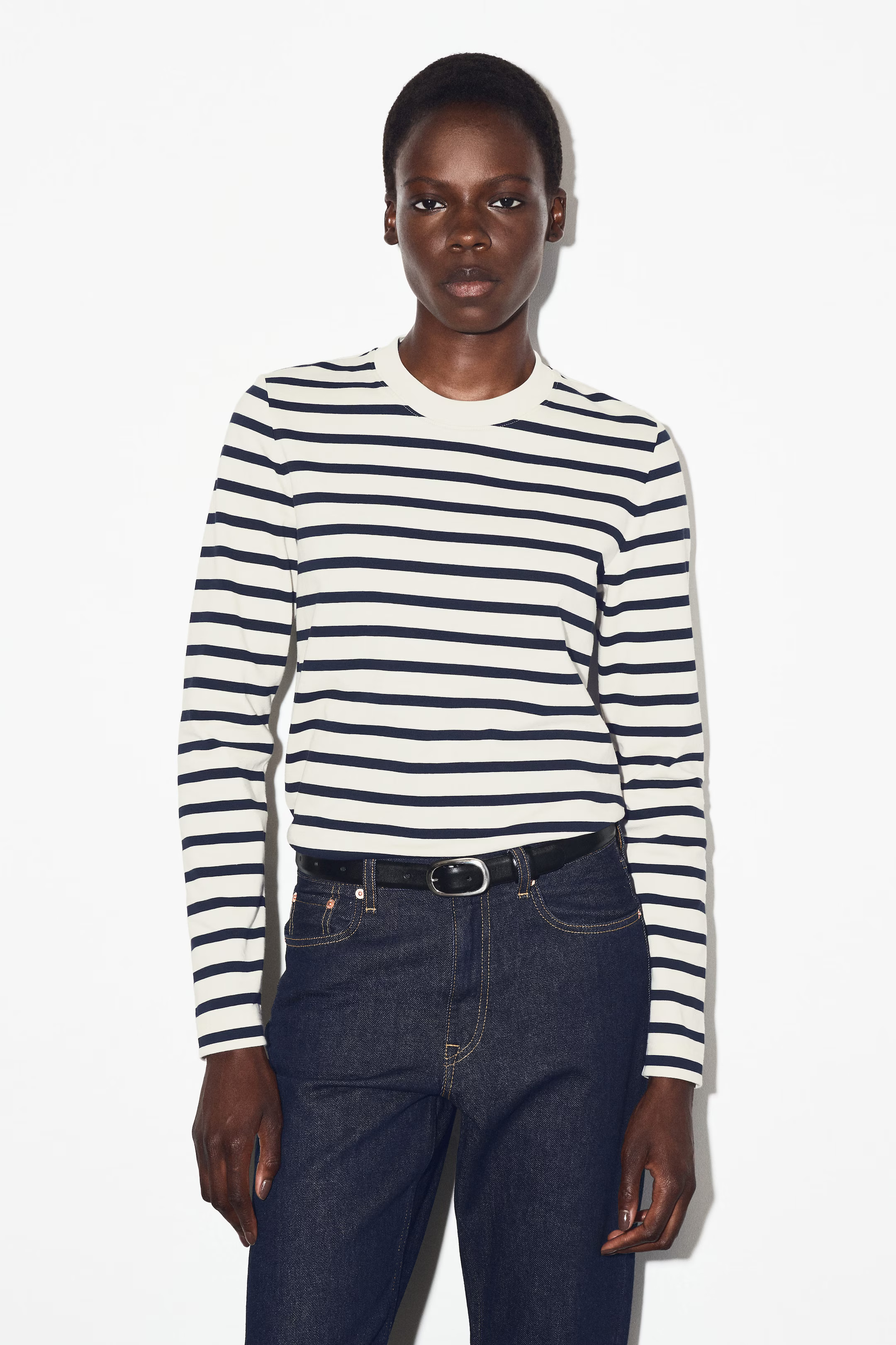 CLEAN CUT REGULAR LONG-SLEEVED T-SHIRT - NAVY / STRIPED | COS | COS UK