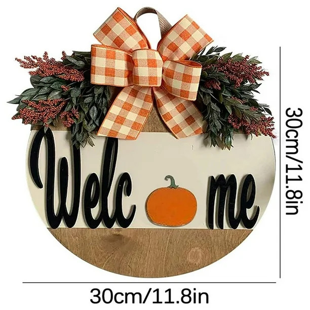Halloween Thanksgiving Fall Welcome Sign, 12 inches Rustic Pumpkins Front Door Decor with Handmad... | Walmart (US)