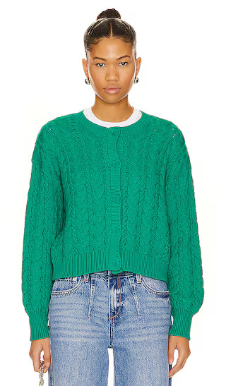 Brooke Allover Cable Cardigan in Kelly Green | Revolve Clothing (Global)
