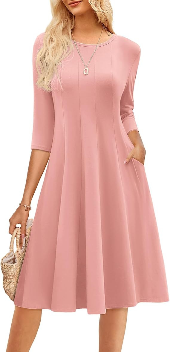 GRACE KARIN Fall Dresses for Women 2025 Casual 3/4 Sleeve Dress A Line Fit and Flare Midi Dress w... | Amazon (US)