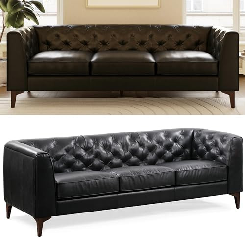 POLY & BARK Essex 89” Full-Grain Italian Leather Sofa – Tufted Back, Feather-Down Comfort, So... | Amazon (US)