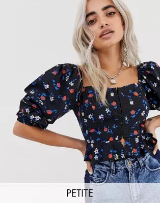 COLLUSION Petite corset hook and eye ruffle top in floral | ASOS US