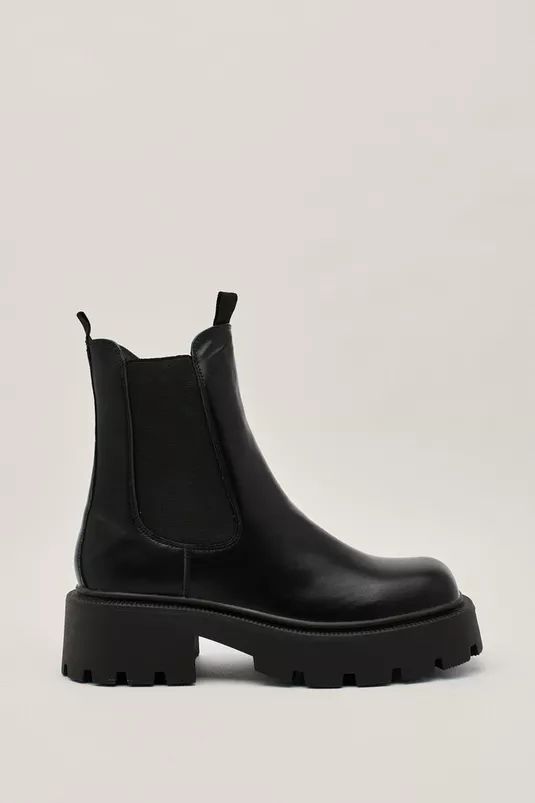 Grained Faux Leather Cleated Chelsea Boot | Nasty Gal (US)