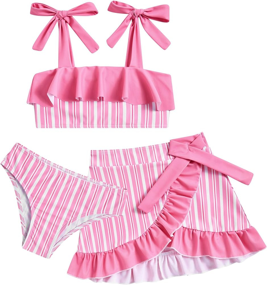 ALISISTER Girls Swimsuit 3 Piece Bathing Suits Flounce Bikini Tankini Set Beach Swimwear with Cov... | Amazon (US)