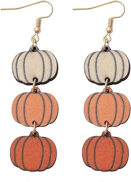 Halloween Cute Bat Pumpkin Ghost Wooden Drop Dangle Earrings Wooden Lightweight 3 Layered Earring... | Amazon (US)