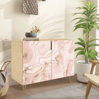 Sideboard Buffet Cabinet with Storage Abstract marble painting print gold bubbles with 2 Doors for Living Room and Kitchen | Wayfair North America