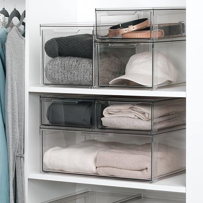 mDesign Plastic Closet Organizer Bin w/Pull Out Drawer - Stackable Storage for Closet - Organizat... | Amazon (US)