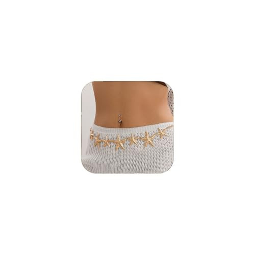 Starfish Seashell Body Chain for Women - Bohemian Waist Chain Adjustable Waterproof Beach Belly Chain Summer Jewelry (C Gold Style) | Amazon (US)