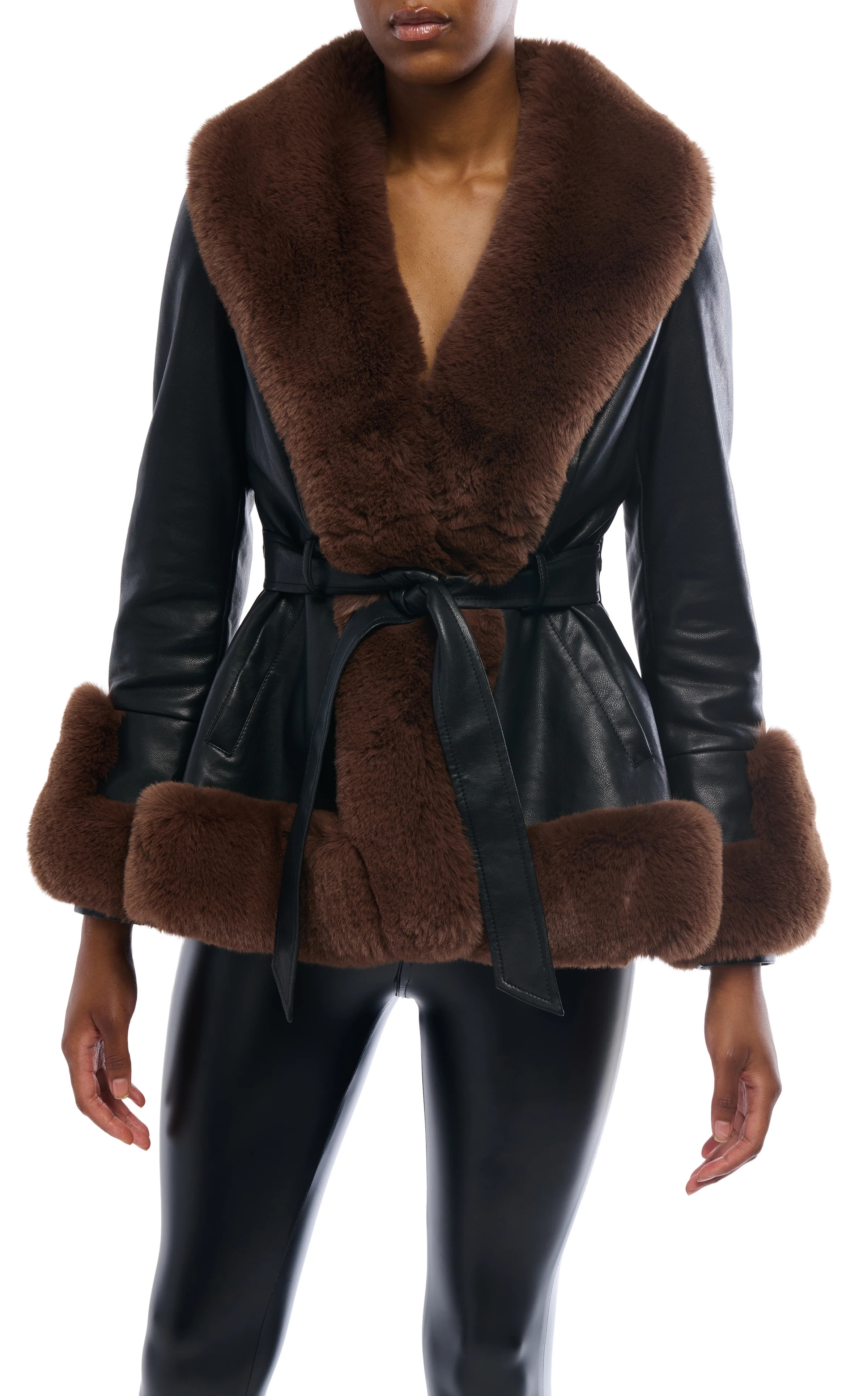 KENZY-BROWN FAUX FUR COAT | Azalea Wang