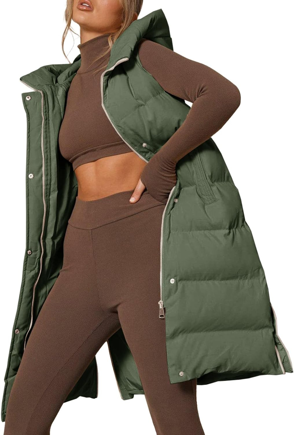 Women's Long Hooded Puffer Vest Sleeveless Stand Collar Down Vest | Amazon (US)
