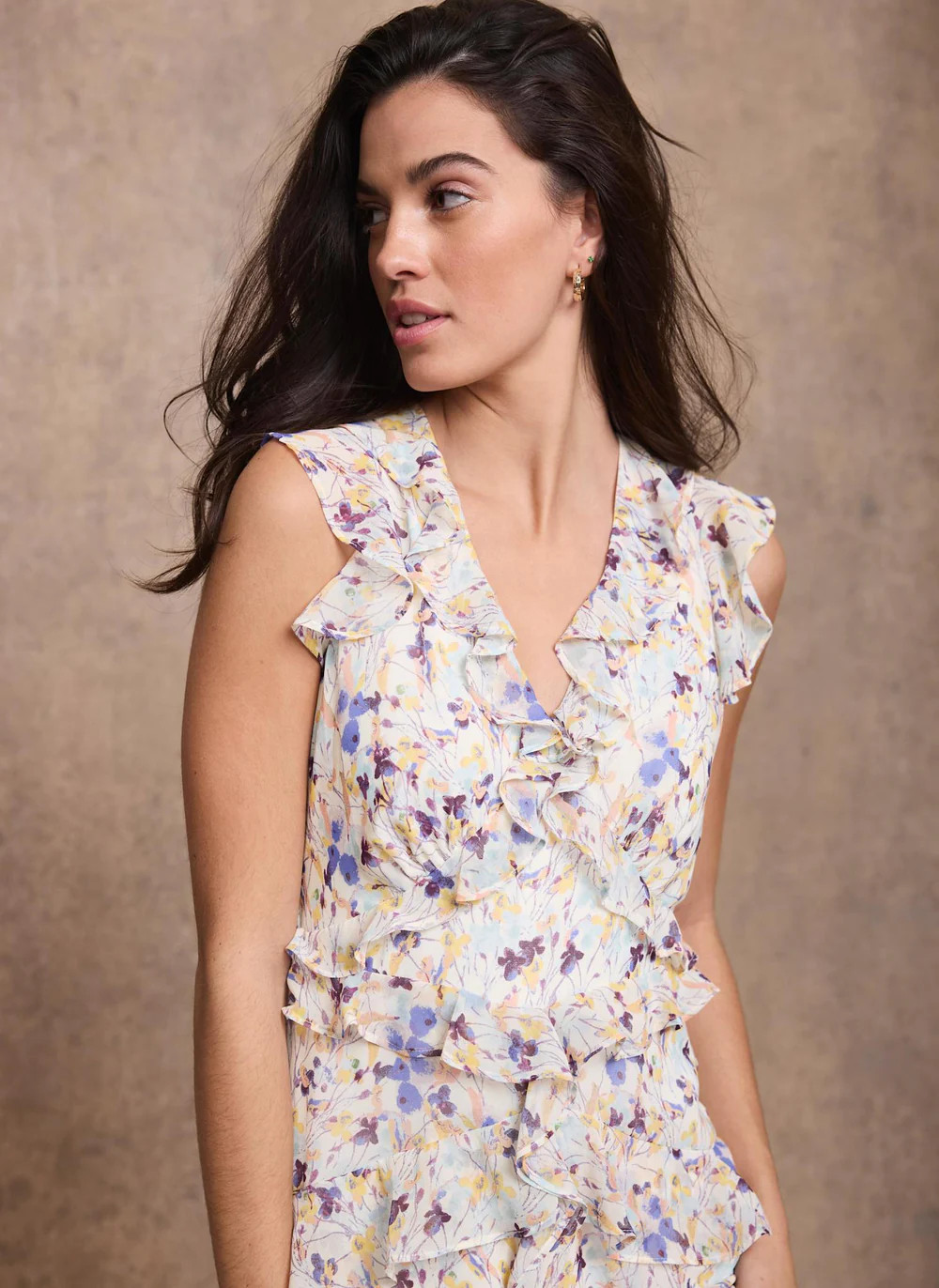 Blue Floral Print Ruffle Midi Dress | Mint Velvet