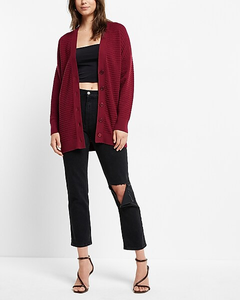 Textured Oversized Button Front Cardigan | Express