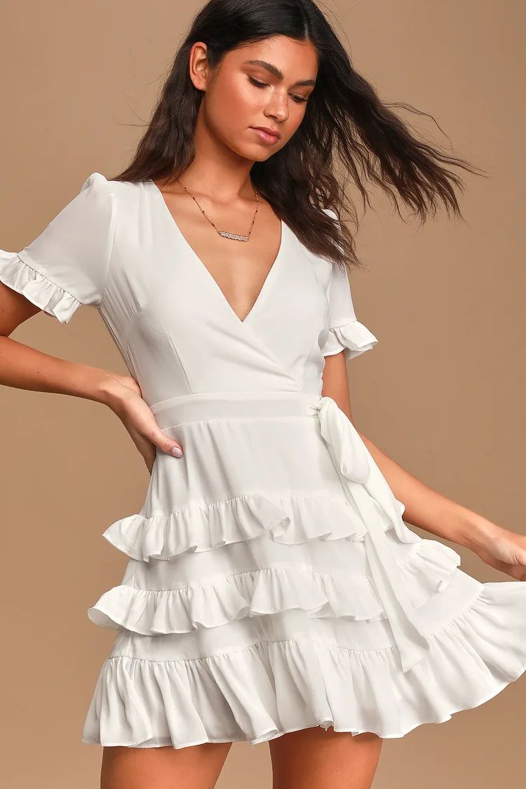 Feeling Butterflies White Ruffled Side-Tie Mini Dress | Lulus (US)