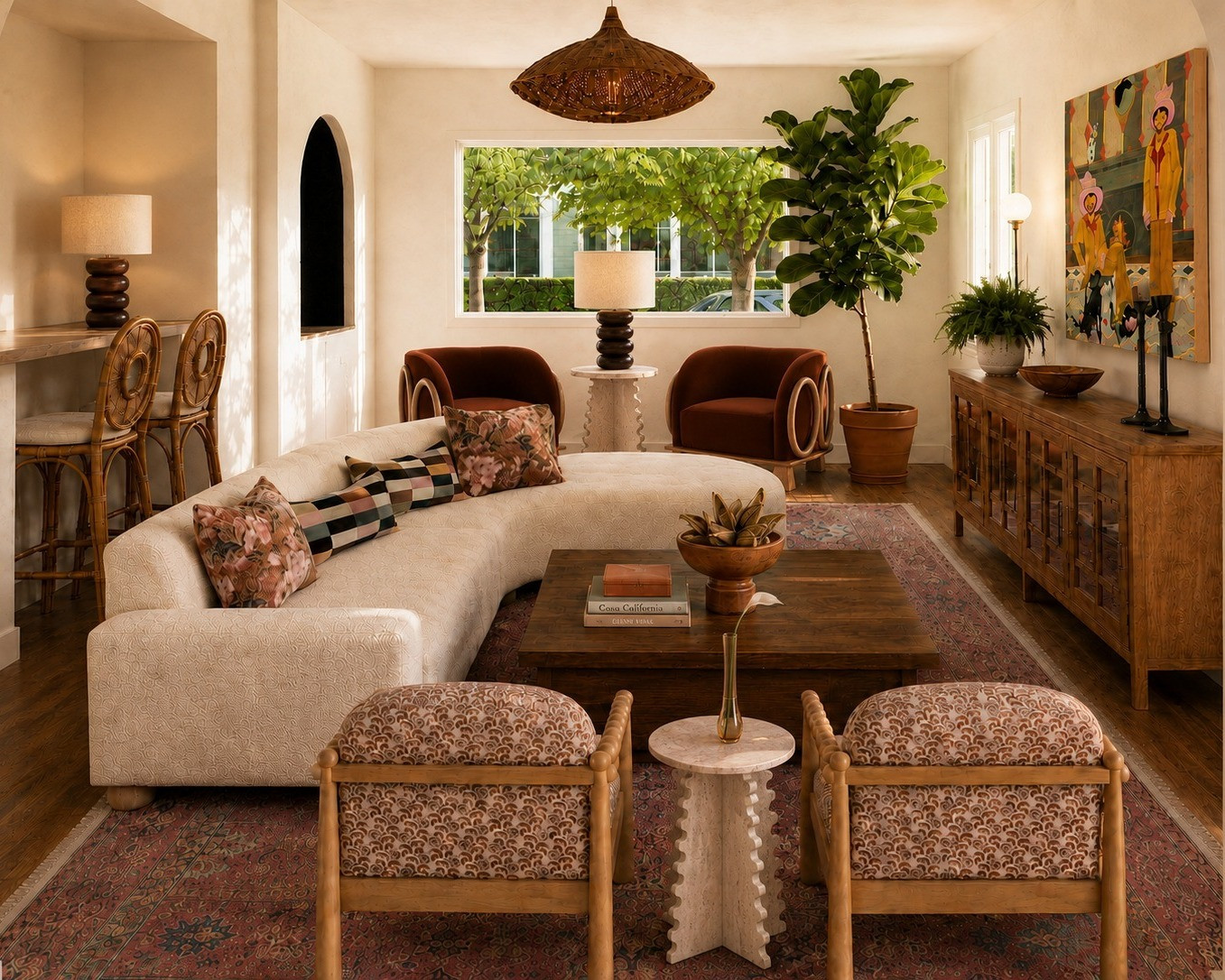 A fresh, modern living room concept designed for a young professional couple settling into their first home. This rendering gives them a vision to work from, blending their individual styles with colorful textiles, warm natural materials, and the vibrant spirit of San Miguel de Allende—all with a contemporary twist. The result feels collected, sophisticated, and uniquely their own. 

 #LTKU #LTKHome
