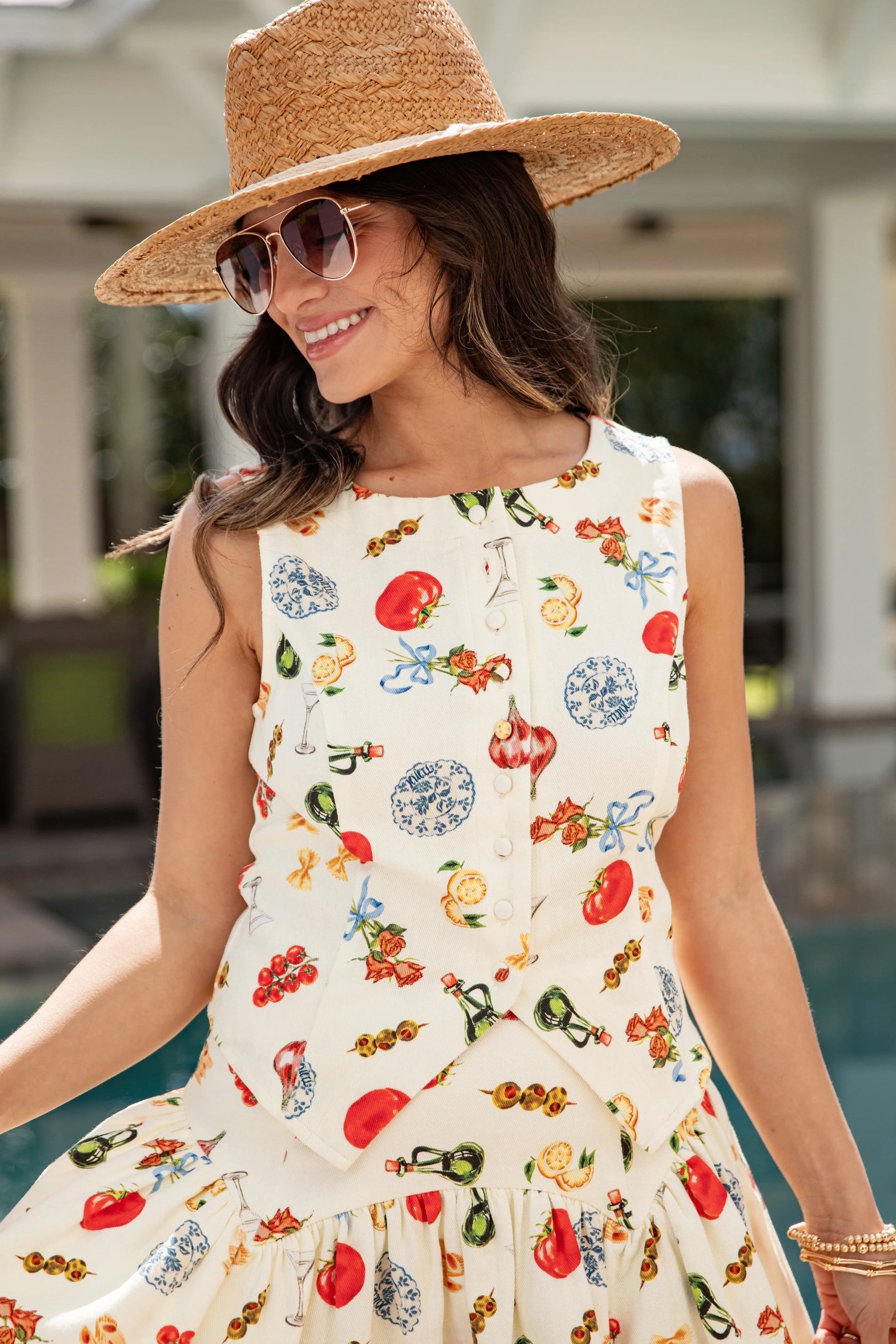 FINAL SALE - Amalfi Market Cream Printed Vest Top | Dress Up