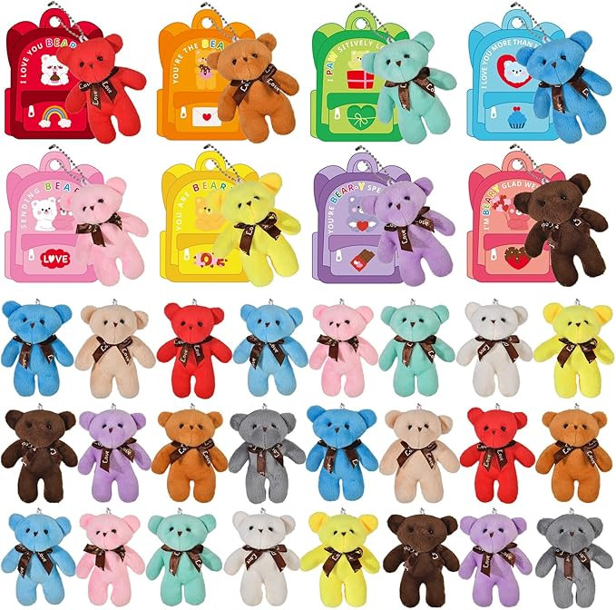 YBSOP Valentines Gift Cards for Kids, 24 Packs Valentines Plush Bears Toy Stuffed Animal Plush To... | Amazon (US)