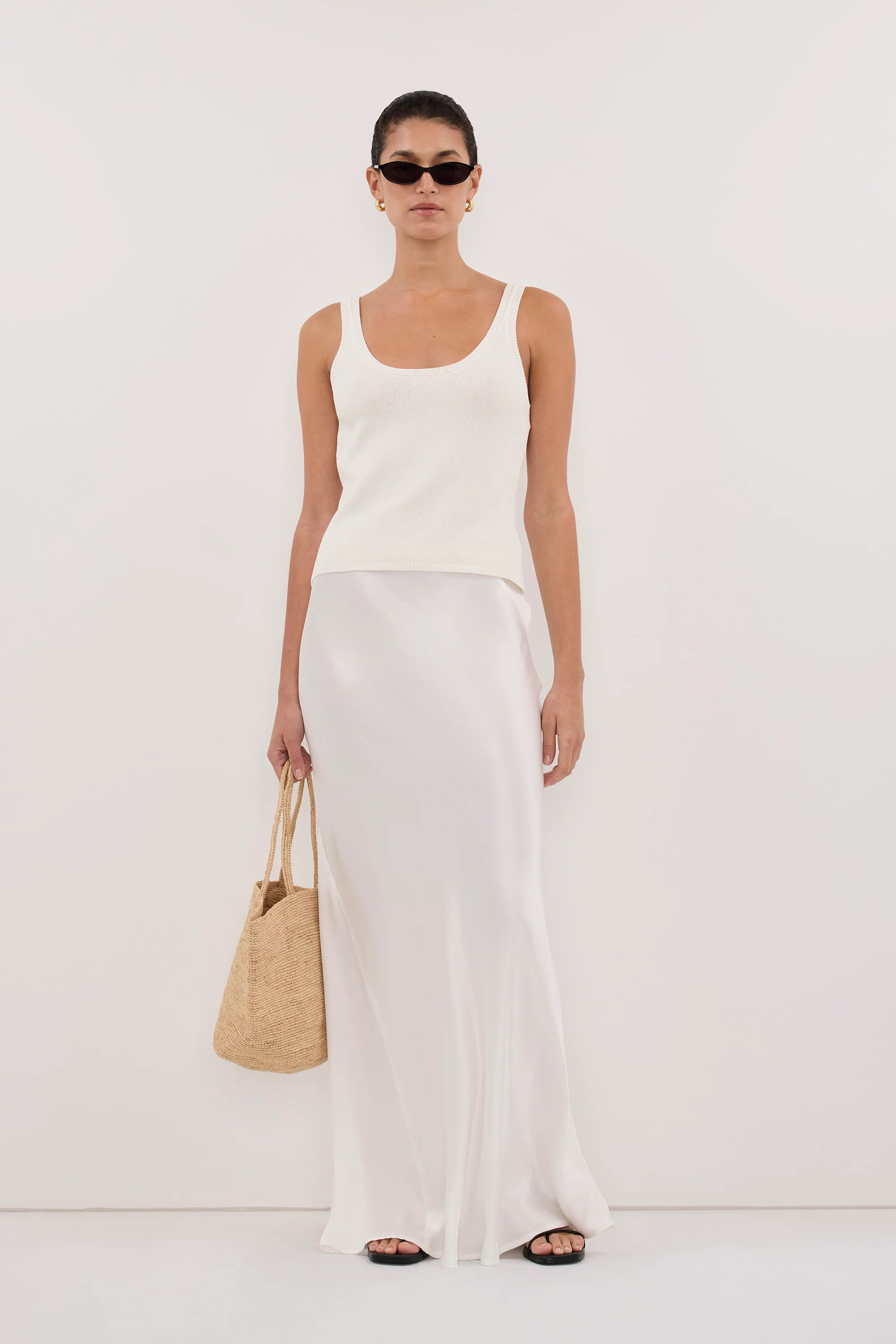 CHARLI WHITE SATIN MAXI SKIRT | DISSH