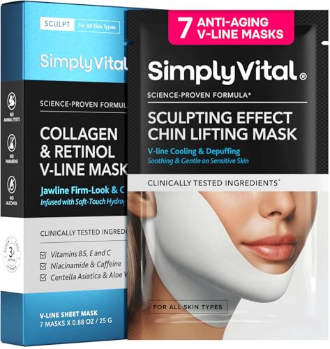 V Line Lifting Mask with Collagen, Retinol & Hyaluronic Acid - Caffeine, Niacinamide Visible Neck Tightening and Chin Lifting Mask for Women - Double Chin Strap for Face & Jawline Shaper - 7 pcs | Amazon (US)