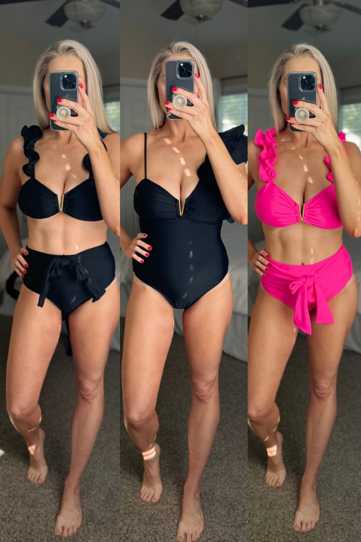 Pink two piece swimsuit, black 2 piece swimsuit, black one piece swimsuit 

#LTKSwim #LTKSeasonal #LTKFindsUnder50