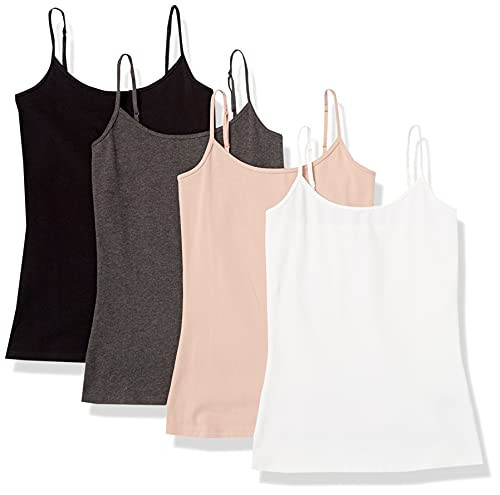 Amazon Essentials Women's Slim-Fit Camisole, Pack of 4, Black/Charcoal Heather/Dusty Pink/White, Medium | Amazon (US)