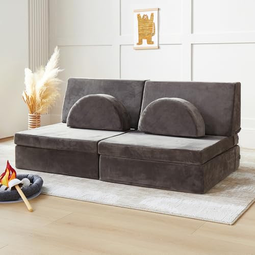 Tiny Land Kids Couch, 8PCS Modular Kids Play Couch, Toddler Couch for Children Room, Play Room Furniture (Grey) | Amazon (US)