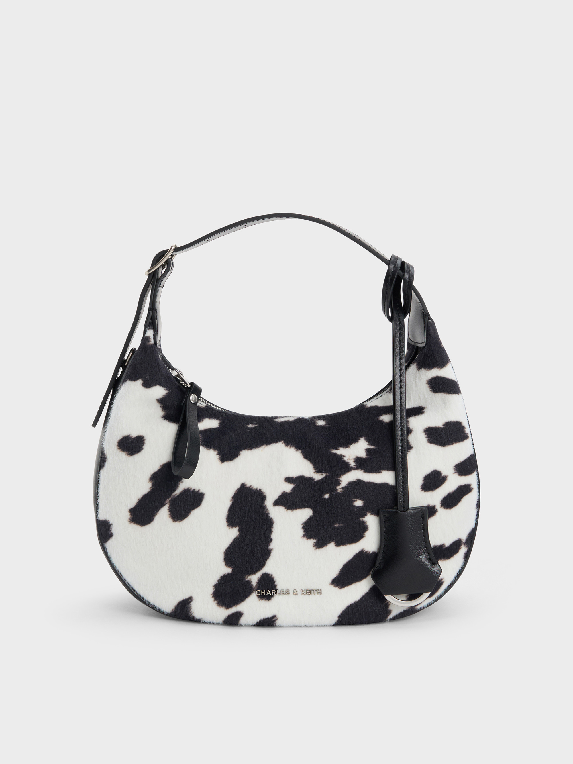 Multicoloured Vega Furry Cow-Print Hobo Bag | CHARLES & KEITH UK | Charles & Keith UK