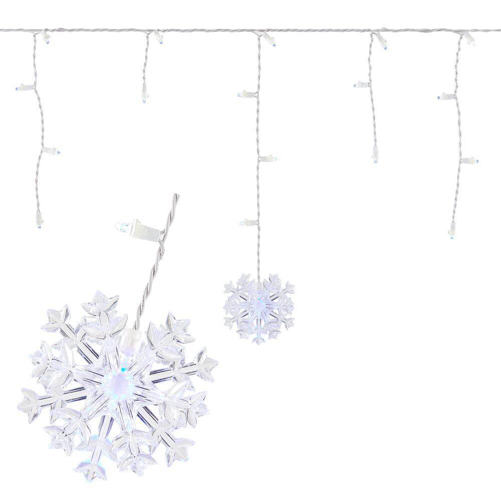 70-Light LED White Dome with Snowflakes Icicle Light Set | The Home Depot