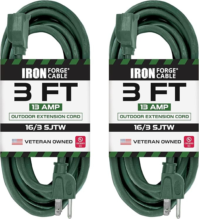 Irong Forge Cable 3 Foot Outdoor Extension Cord Pack of 2-16/3 SJTW Durable Green Extension Cable... | Amazon (US)