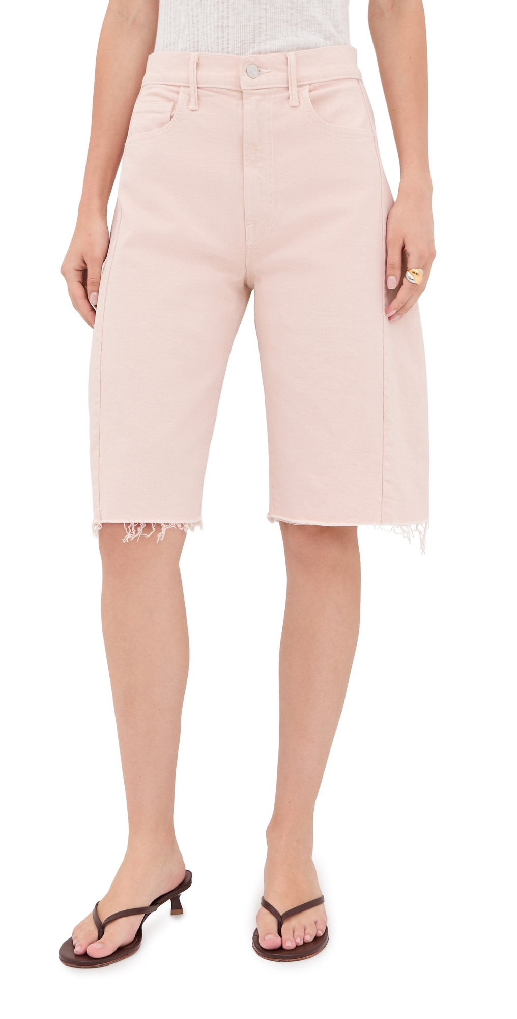 MOTHER The Half-Pipe Bermuda Fray Denim Shorts Peach Puree 28 | Shopbop