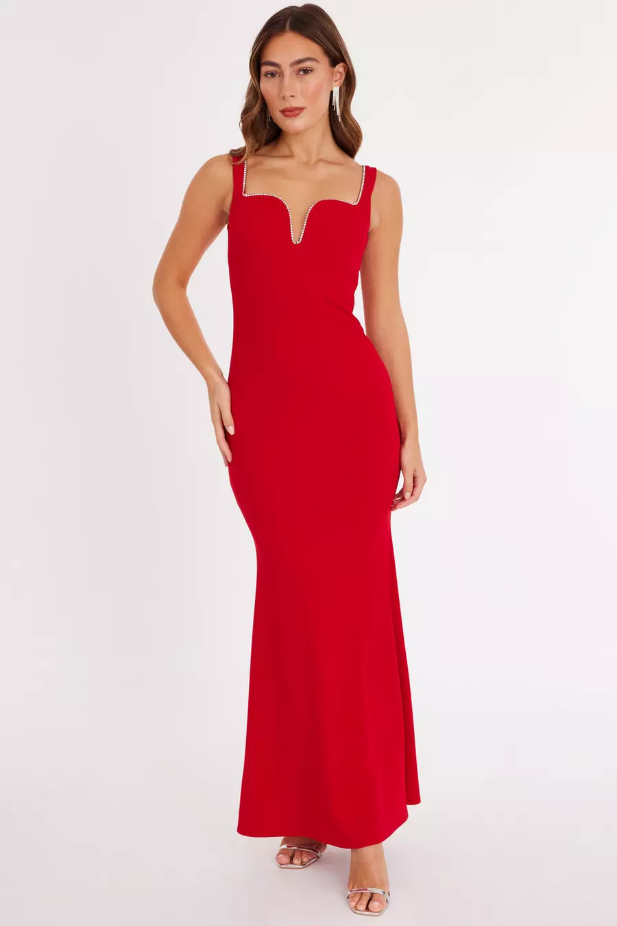 Red Diamante Trim Maxi Dress | Quiz Clothing