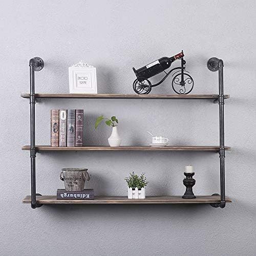 Industrial Pipe Shelving Wall Mounted,48in Rustic Metal Floating Shelves,Steampunk Real Wood Book... | Amazon (US)