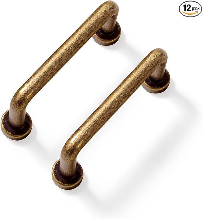Set of 12, 3 Inches Center to Center SleekTouch Antique Brass Cabinet Pulls - Contemporary Handle... | Amazon (US)