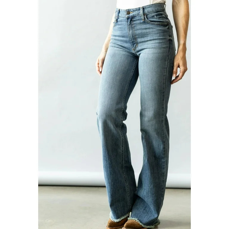 Kimes Ranch Women's Olivia Medium Wash High Rise Raw Hem Wide Leg Jeans | Walmart (US)