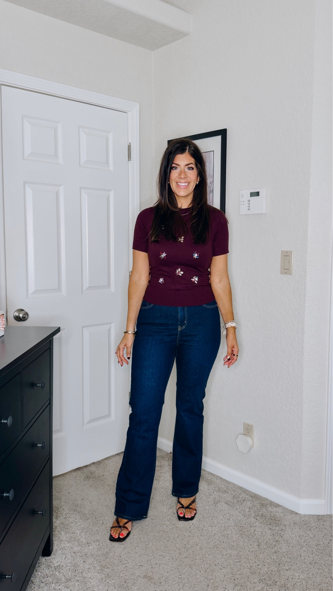 Fall try on
In a medium sweater 
Sized down to an 8 in jeans (I usually do a 10)

#LTKMidsize #LTKTall #LTKOver40