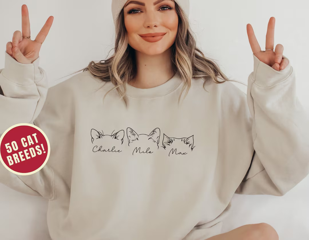 Custom Cat Sweatshirt Custom Cat Mom Sweatshirt Cat Ears - Etsy | Etsy (US)