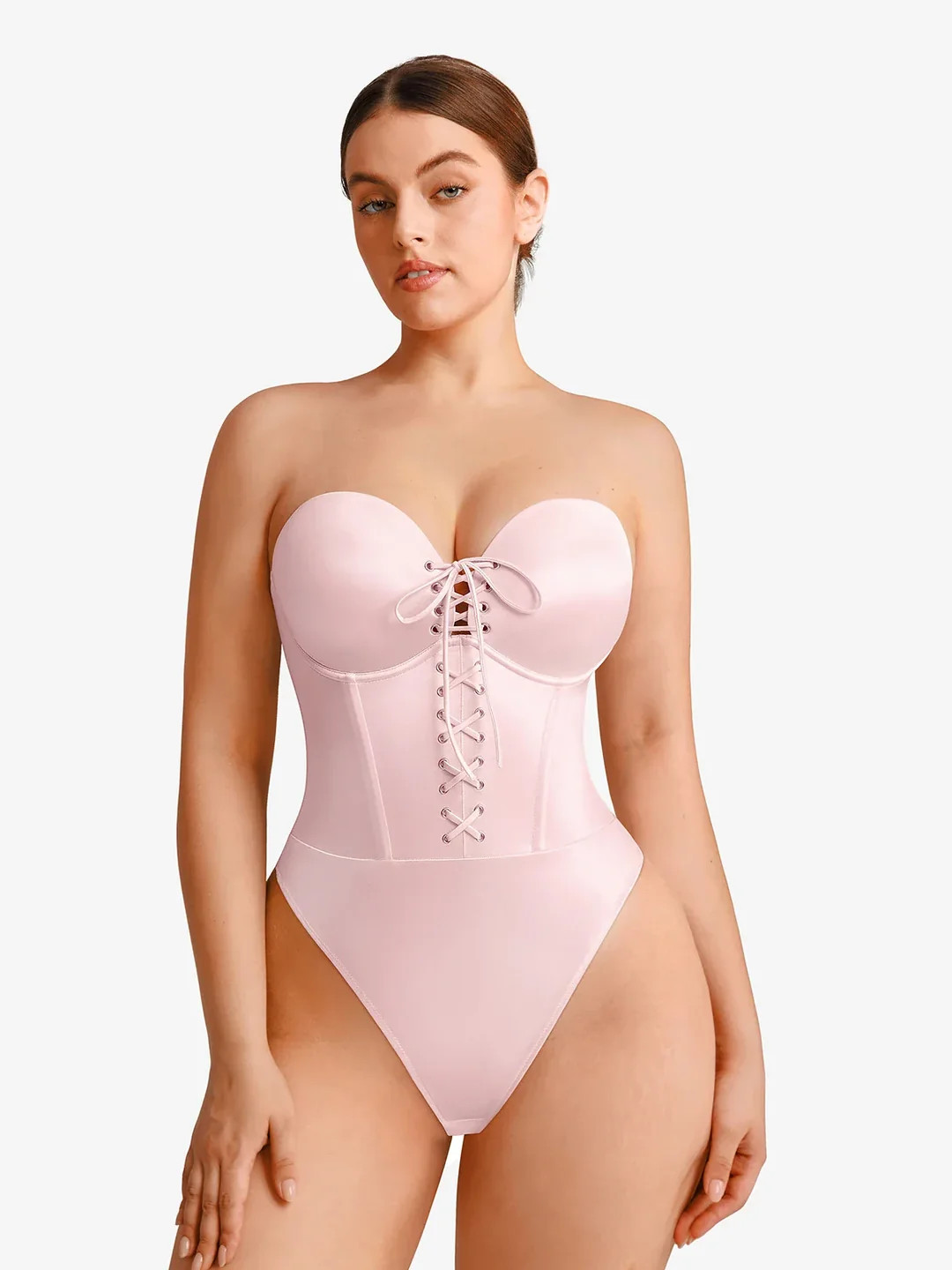 Shapewear Lace-Up Corset Bodysuit with Removable Straps | Popilush