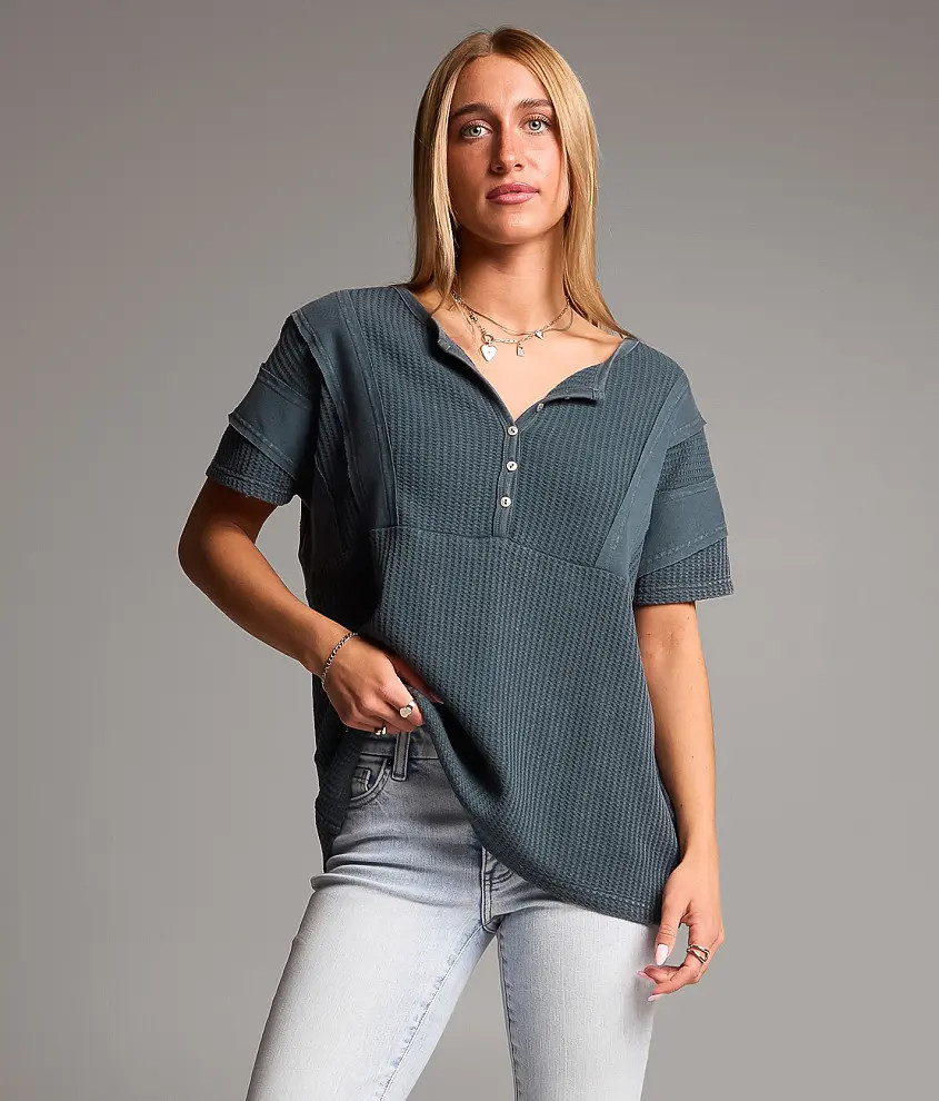 Waffle Knit Henley | Buckle