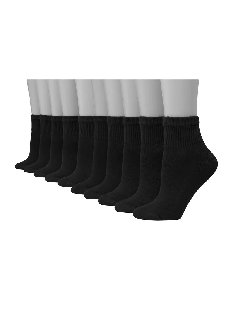 Hanes Women's Athletic Ankle Socks, Full Sole Cushion, 10-Pairs Black 5-9 - Walmart.com | Walmart (US)