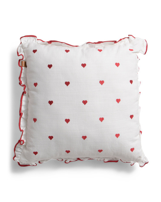 18x18 Embroidered Hearts Ruffle Contrast Trim Pillow | TJ Maxx