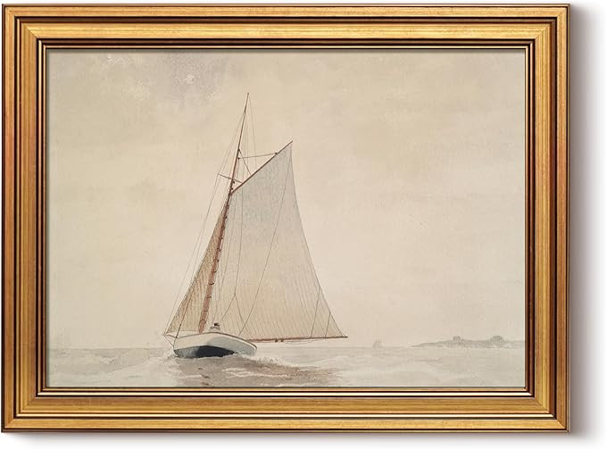 HUARCEY Gold Framed Vintage Wall Art for Living Room, Seaview Painting Prints Shelf Decor for Kit... | Amazon (US)