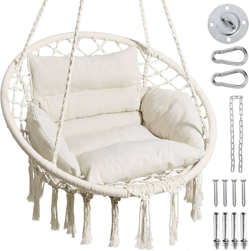 Greenstell Hammock Chair, Macrame Swing Chair with Comfy Cushion, Boho Hanging Chair for Outdoor ... | Amazon (US)
