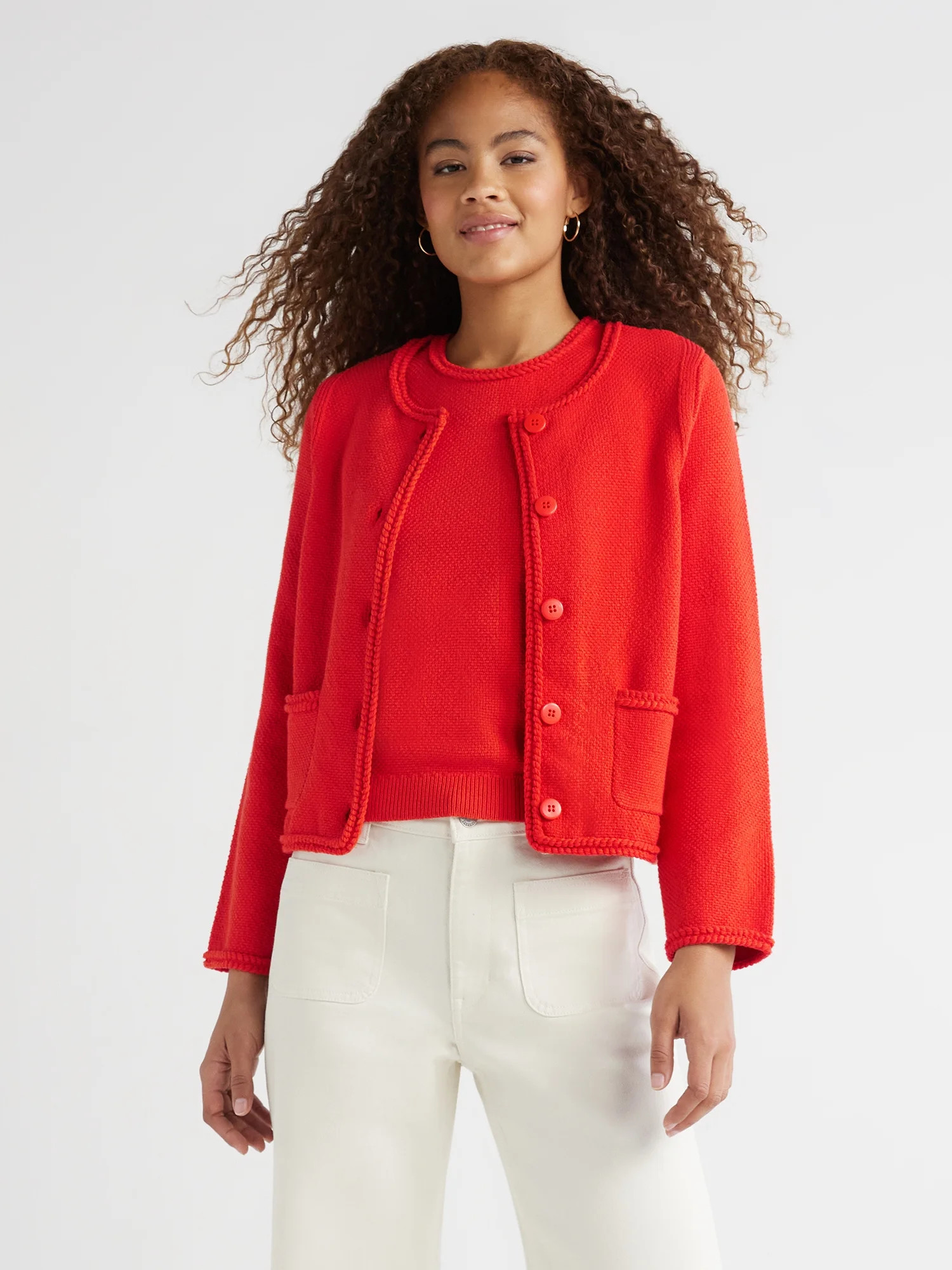 Free Assembly Women's Crochet Trim Cardigan Sweater with Long Sleeves, Midweight, Sizes XS-XXL | Walmart (US)