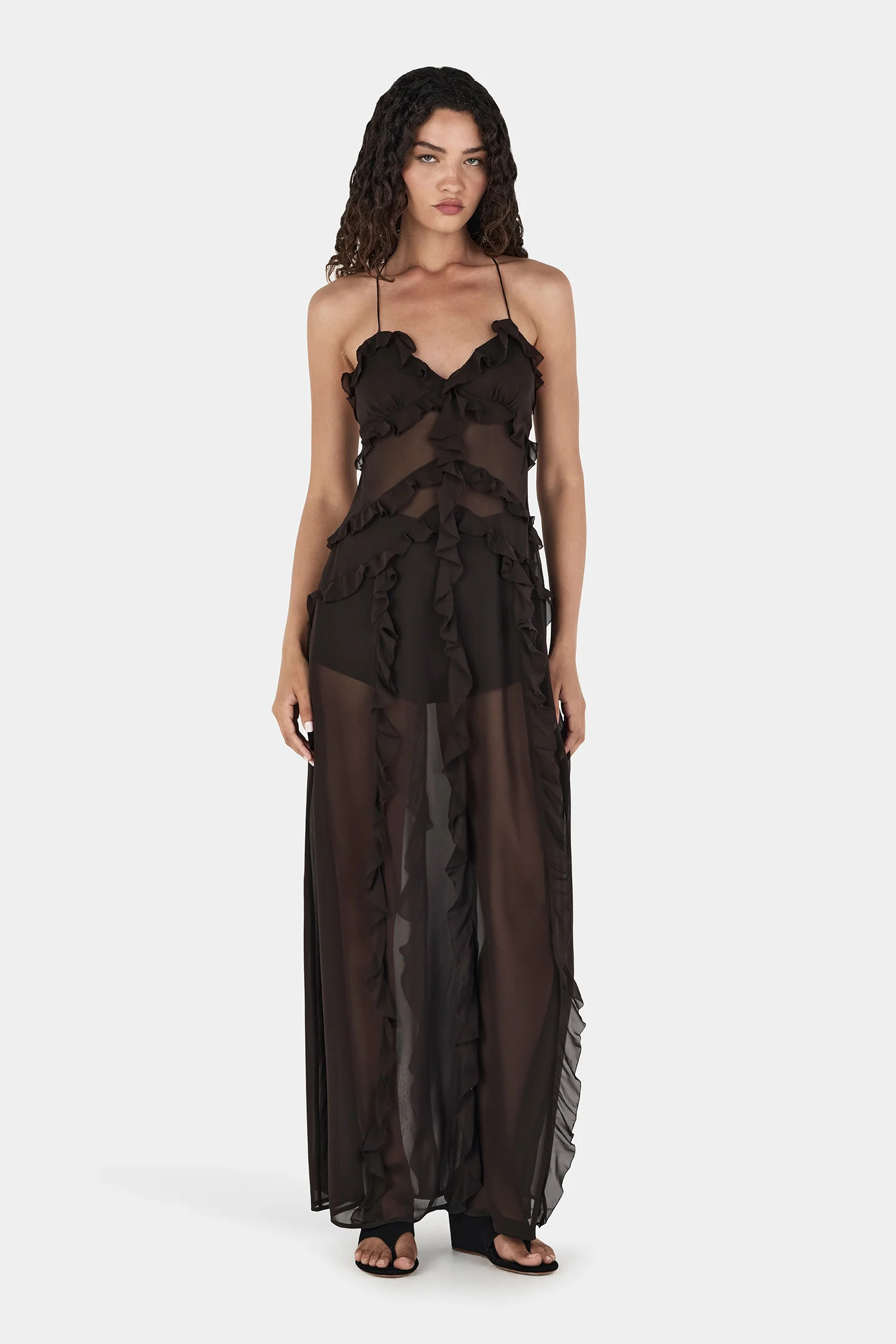 Laila Silk Maxi Dress Chocolate | Hansen and Gretel